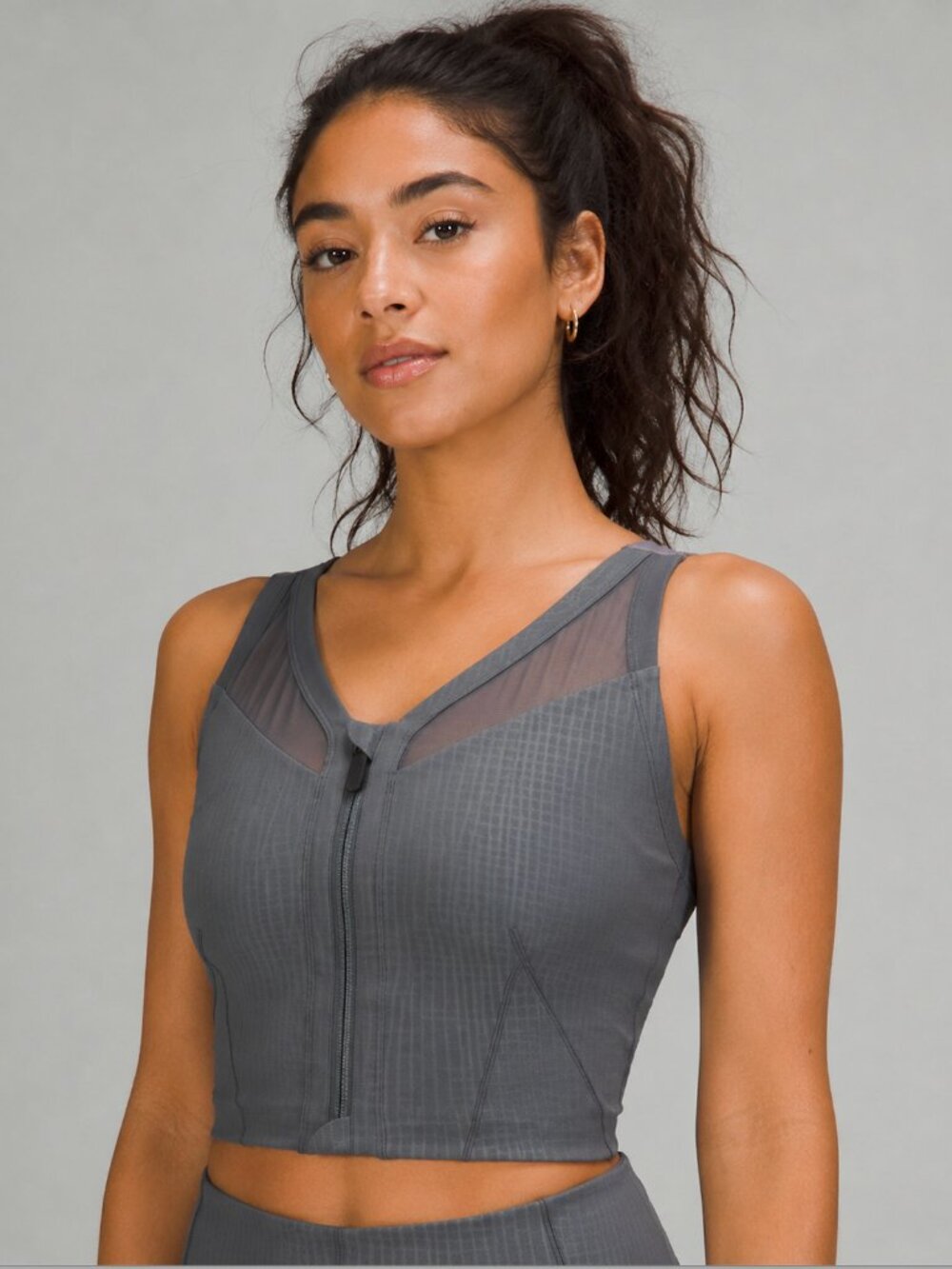 Lululemon Lab Front-Zip Light Gray Sports Bra Size 6